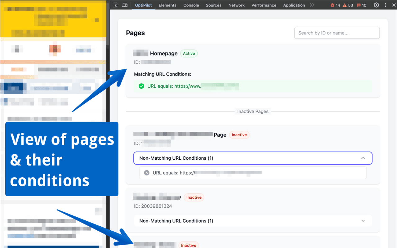 An experiment’s variation detail and bucketing decision inside the OptiPilot DevTools panel